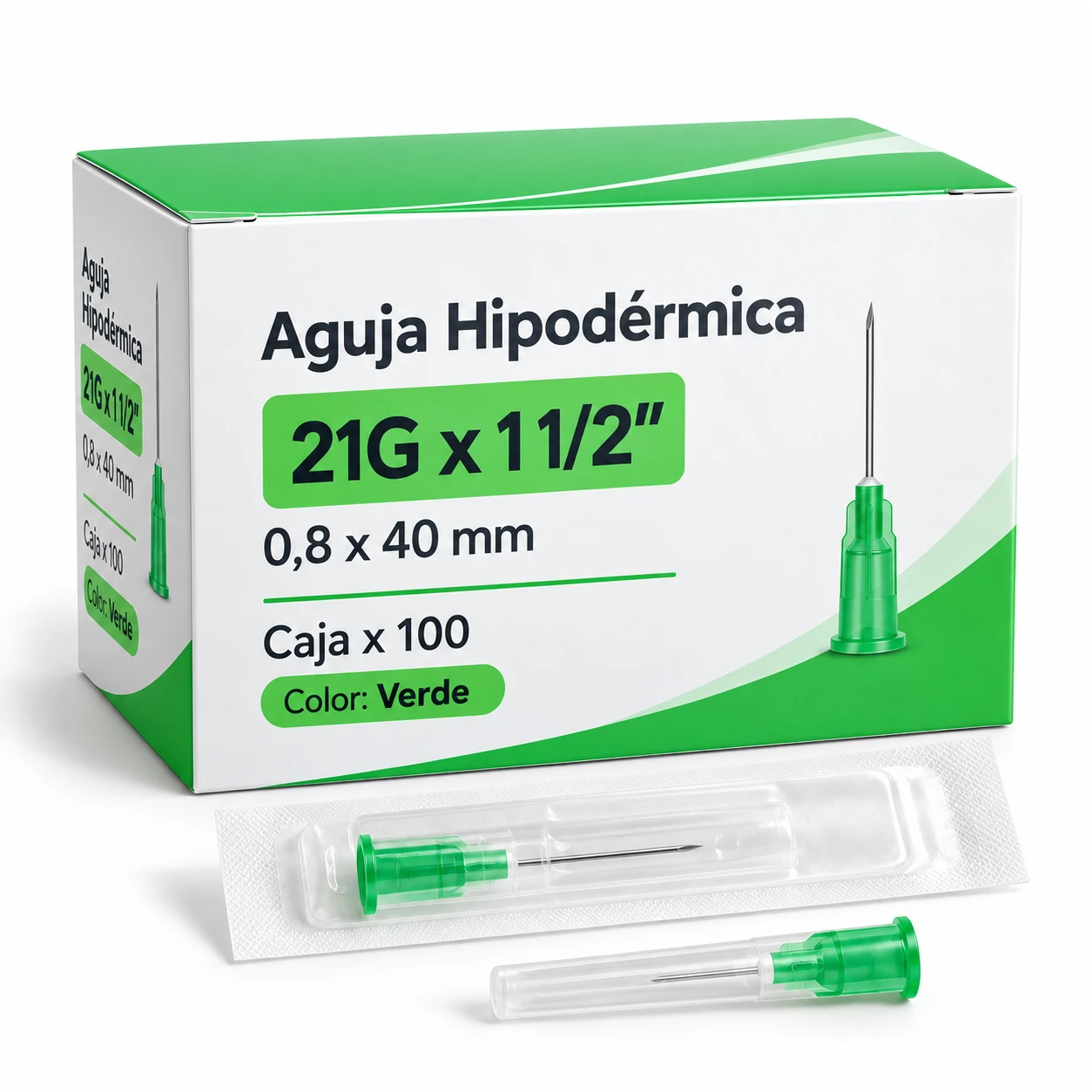 Aguja 40/8 Pack x 100 Unidades 21G x 1 1/2"