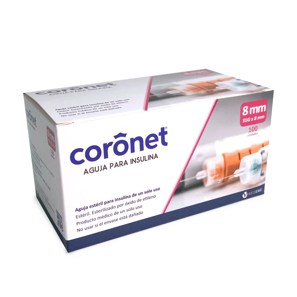 Agujas para Insulina Coronet 31G x 8 mm — Caja x100