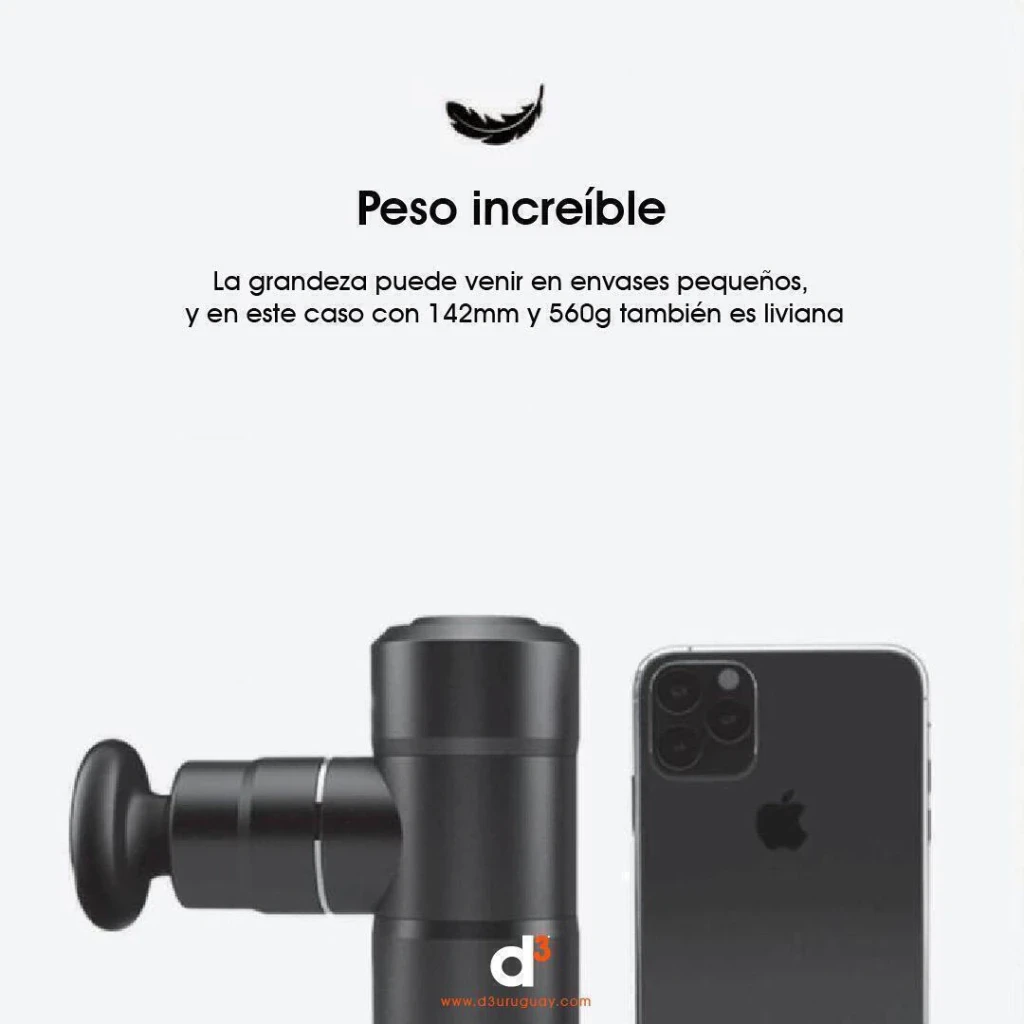 Pistola Masajeadora Muscular D3 Portátil con 4 Cabezales