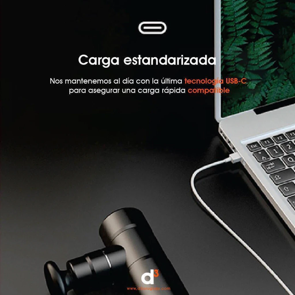 Pistola Masajeadora Muscular D3 Portátil con 4 Cabezales